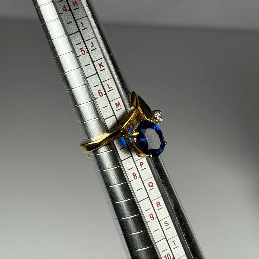 14K Gold Electroplated Blue CZ Ring Size 7 Sapphire Cubic Zirconia NEW